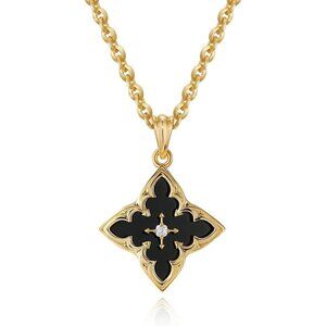Gold Clover Necklace Women Dainty 14K Gold Black Onyx Pendant Adjustable Chain
